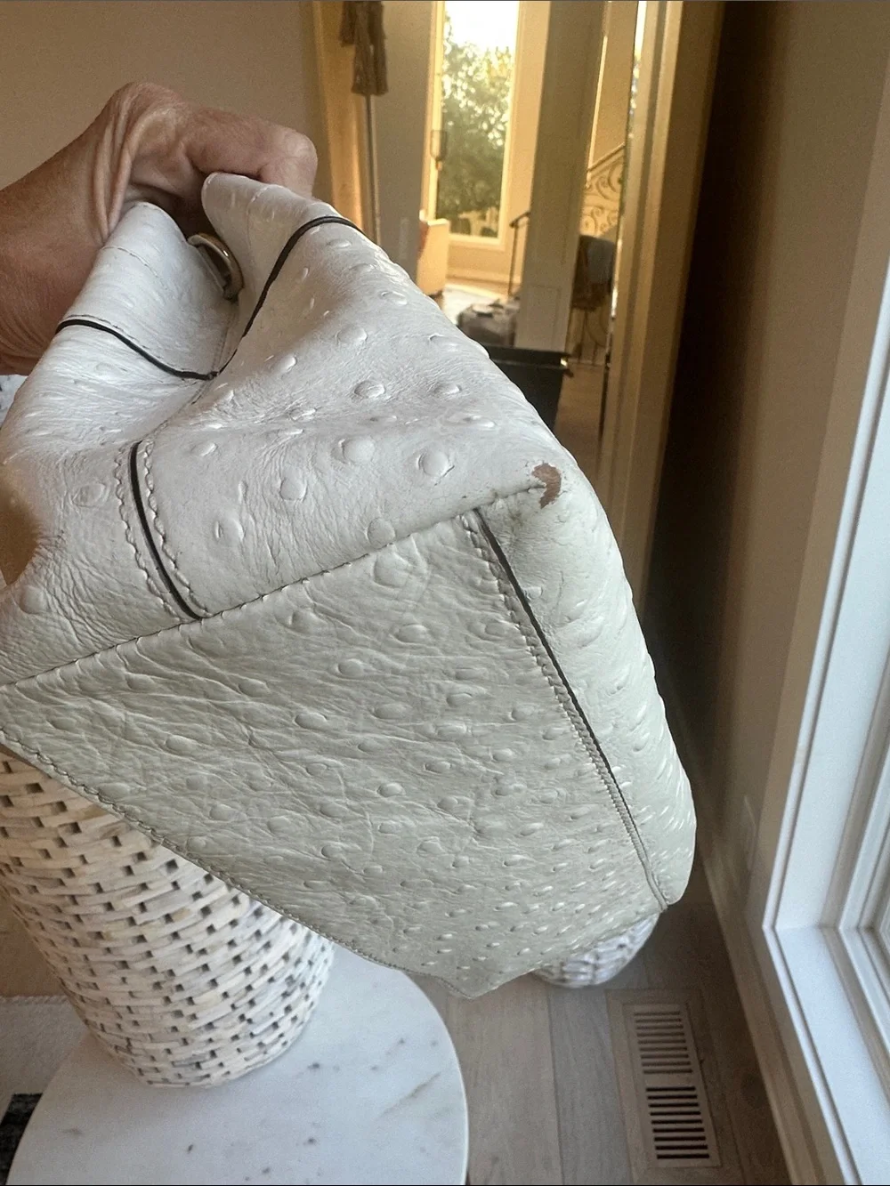 kate spade Cream Ostrich-Embossed Leather Satchel with Removable Strap - Picture 9 of 11